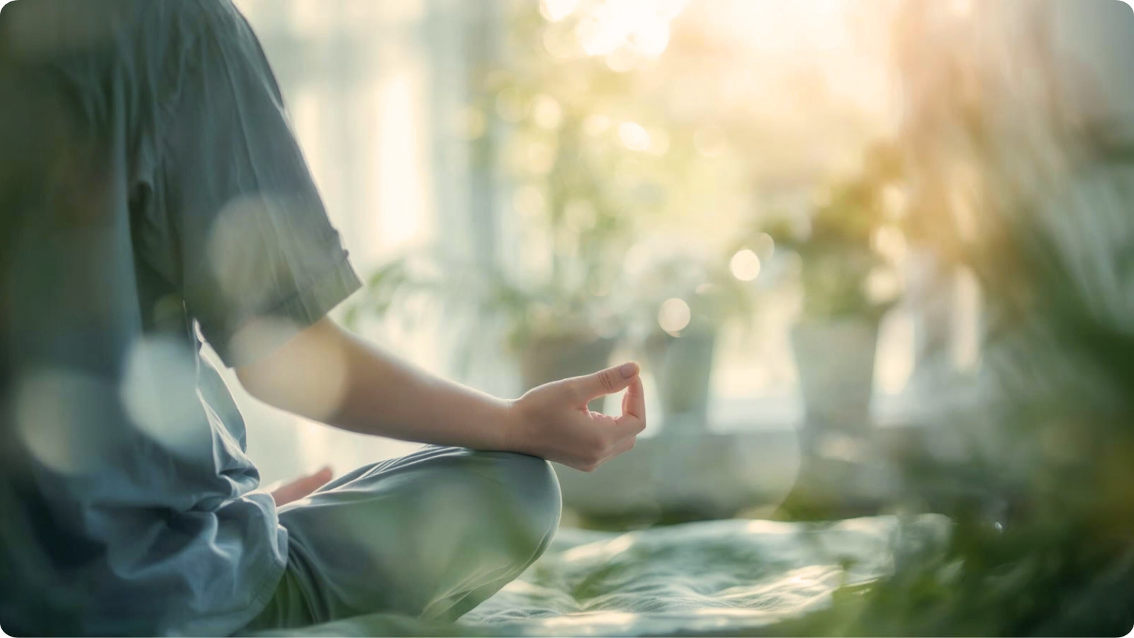 Person meditating in soft morning light