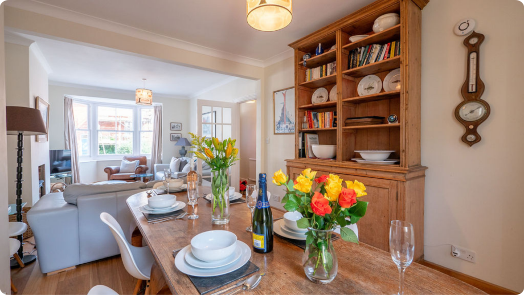 Kennford dining room and sitting room prepared for guests
